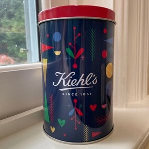 kiehls Banneker TIN collectible ROUND Metal red blue grooming storage container